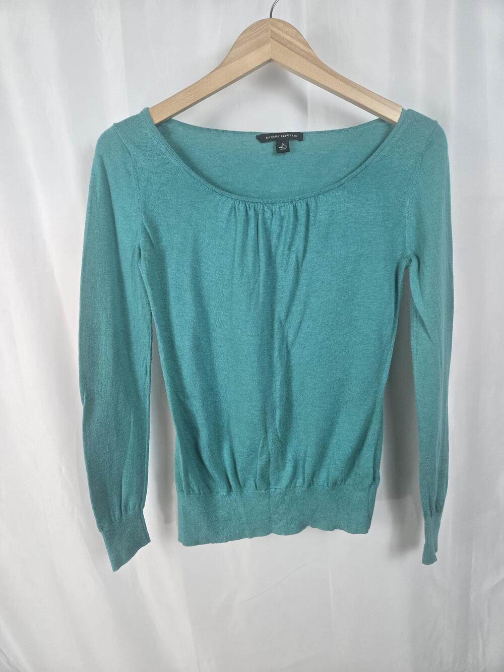 Banana Republic Sweater Womens Small Green Scoop Neck Cotton Pullover Knit